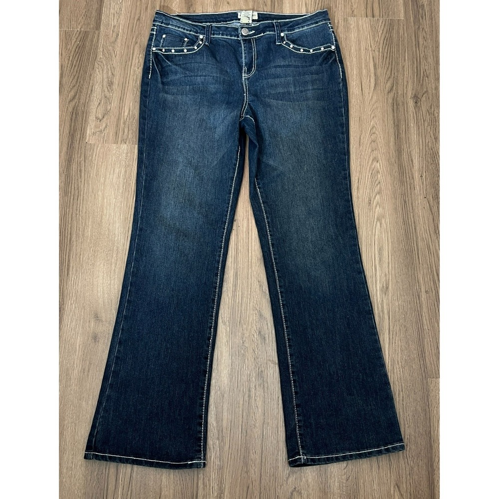Earl Jean 14 Bootcut Dark Wash Rhinestones Embroidery Y2K Western Rodeo Festival